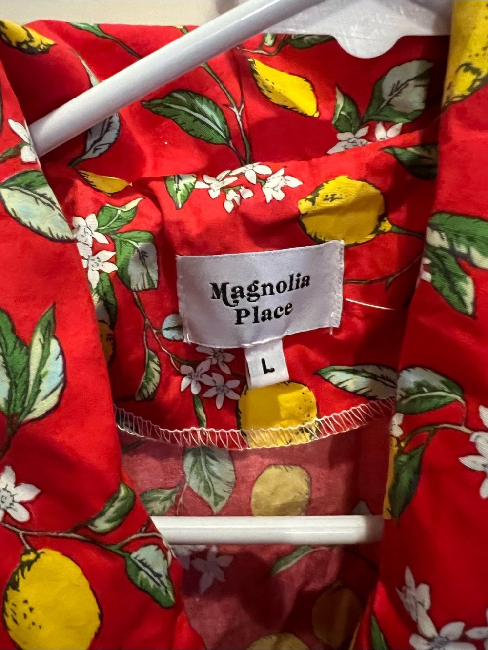 Magnolia Place Red Lemon Print Shirtdress
